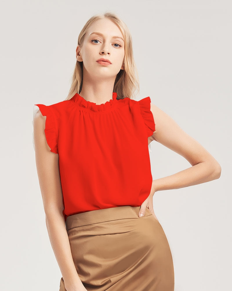 Throw The Tomato Women's All-Over Print Ruffle Sleeve Top