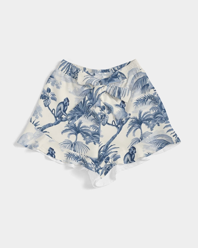 Shoulder Women's All-Over Print Ruffle Shorts