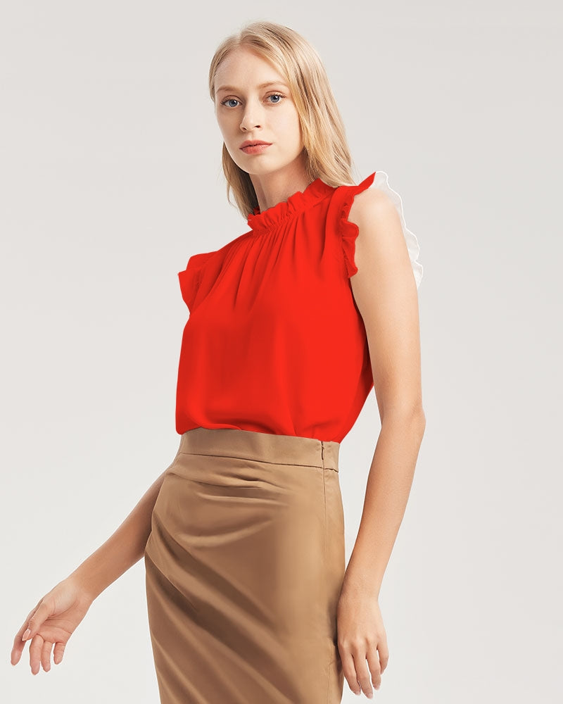 Throw The Tomato Women's All-Over Print Ruffle Sleeve Top