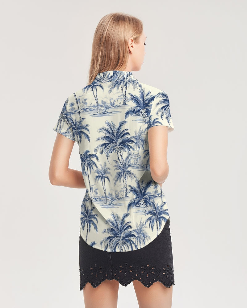 Uptop Women's All-Over Print Short Sleeve Button Up