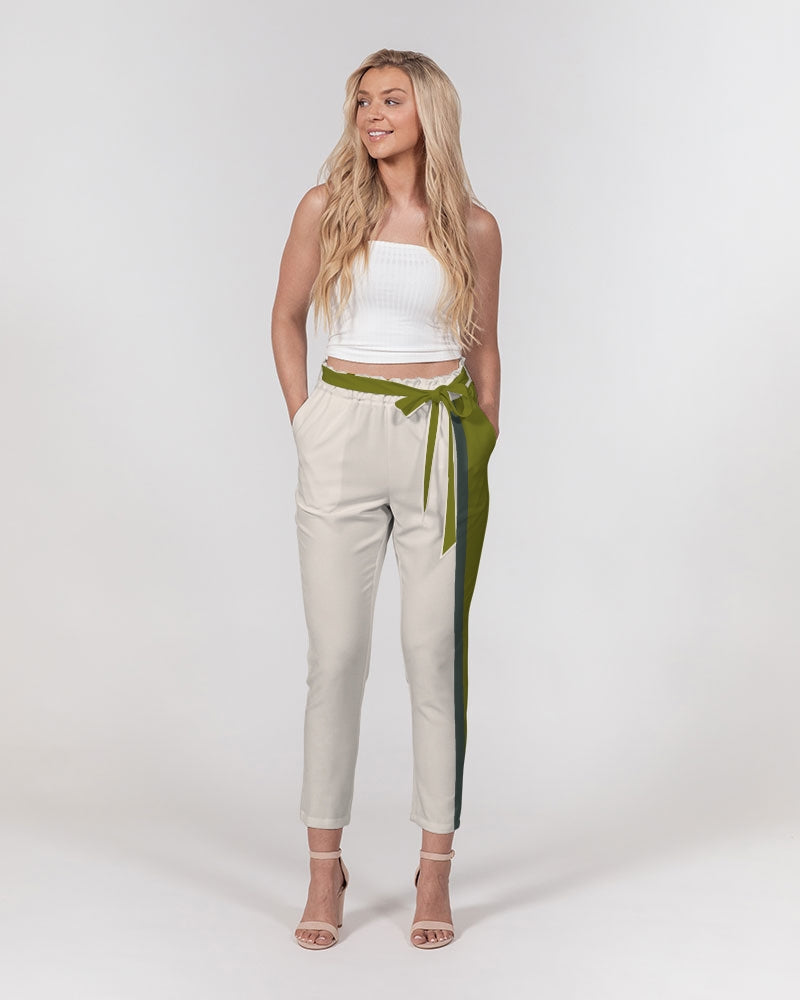 LTW_Stripe_2 Women's All-Over Print Belted Tapered Pants