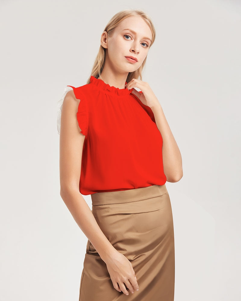 Throw The Tomato Women's All-Over Print Ruffle Sleeve Top