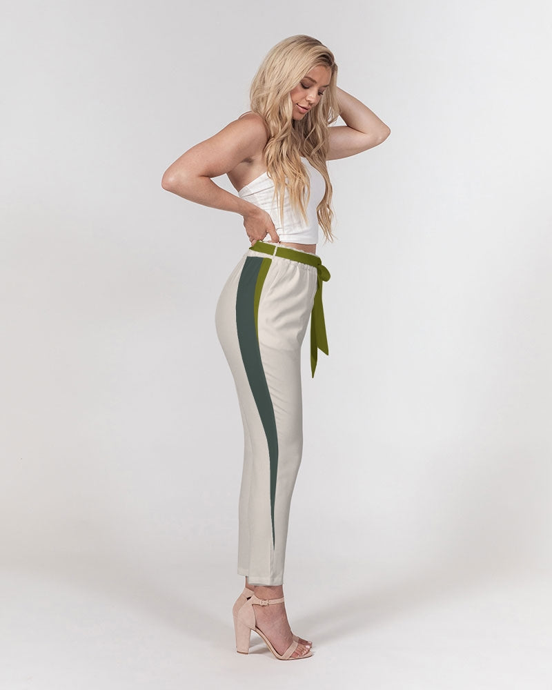 LTW_Stripe_2 Women's All-Over Print Belted Tapered Pants