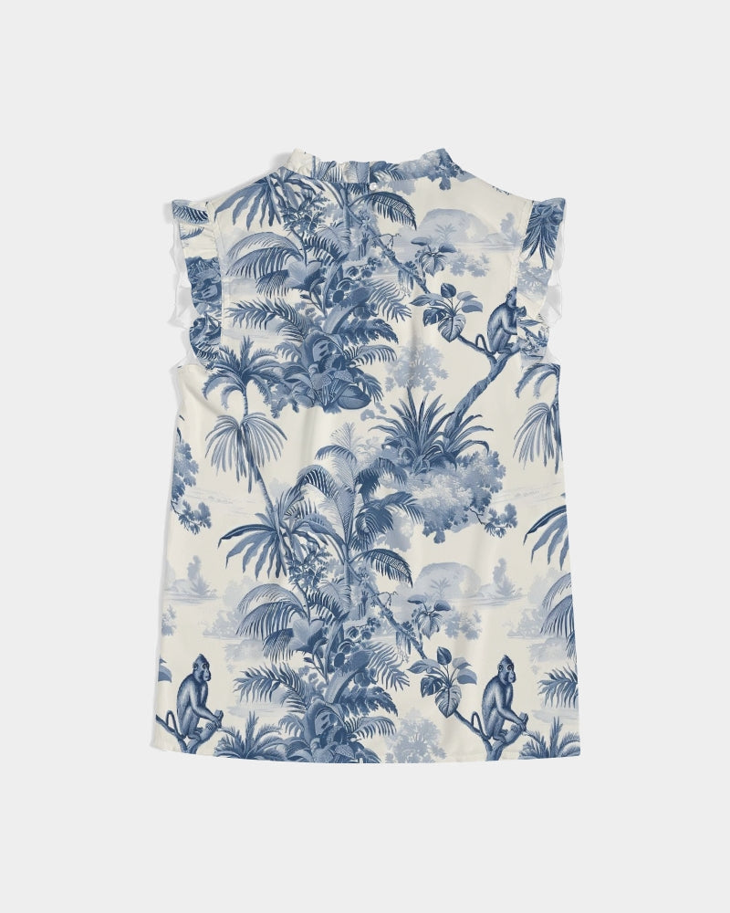 Shoulder Women's All-Over Print Ruffle Sleeve Top