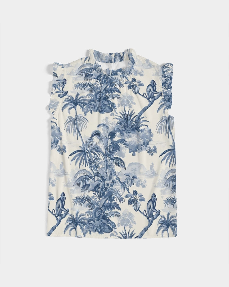 Shoulder Women's All-Over Print Ruffle Sleeve Top