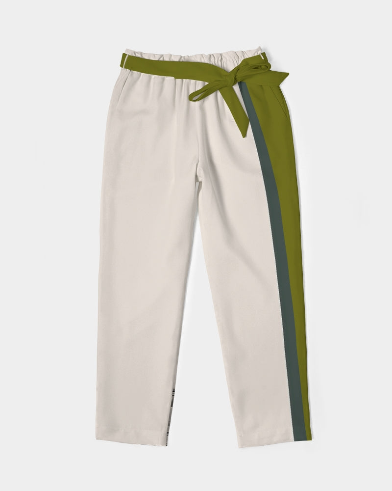 LTW_Stripe_2 Women's All-Over Print Belted Tapered Pants