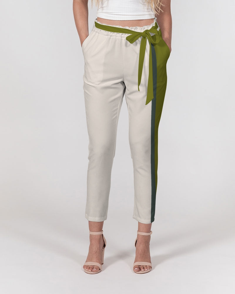 LTW_Stripe_2 Women's All-Over Print Belted Tapered Pants