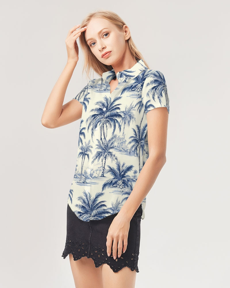 Uptop Women's All-Over Print Short Sleeve Button Up