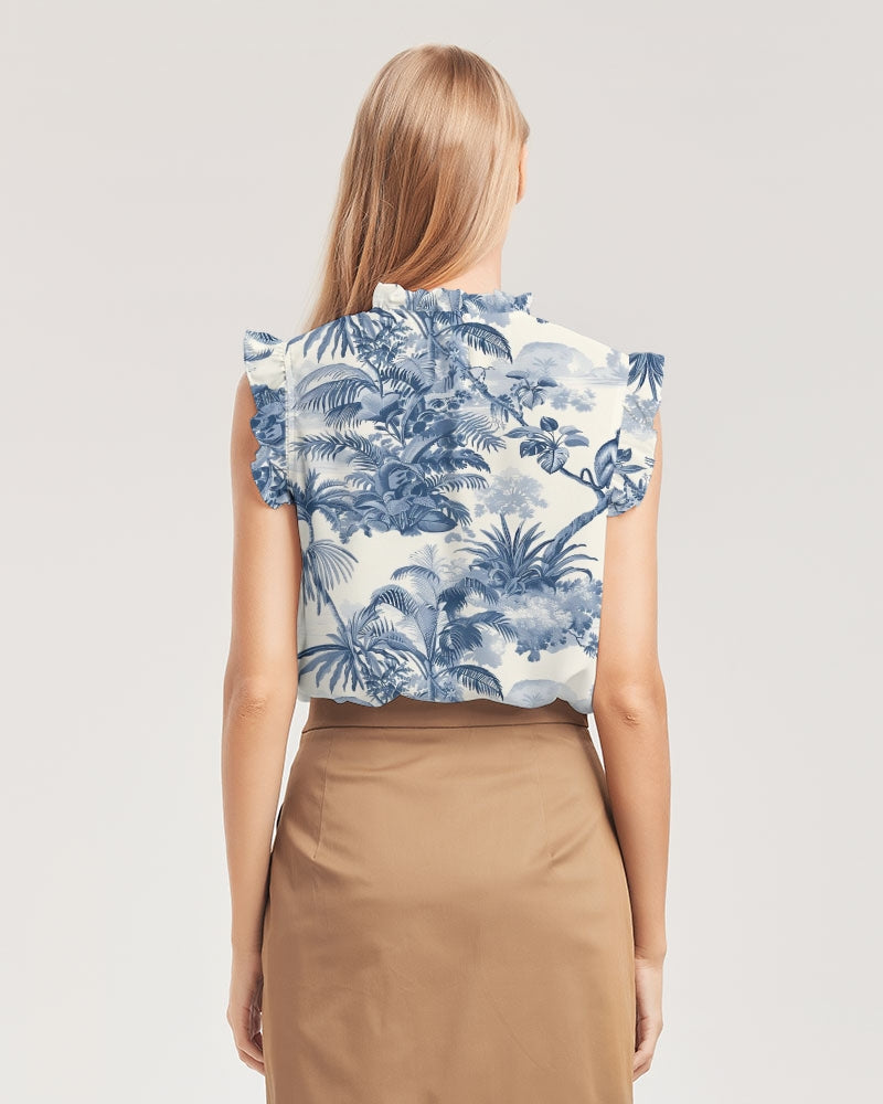 Shoulder Women's All-Over Print Ruffle Sleeve Top