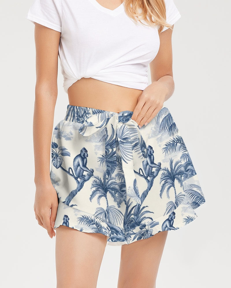 Shoulder Women's All-Over Print Ruffle Shorts