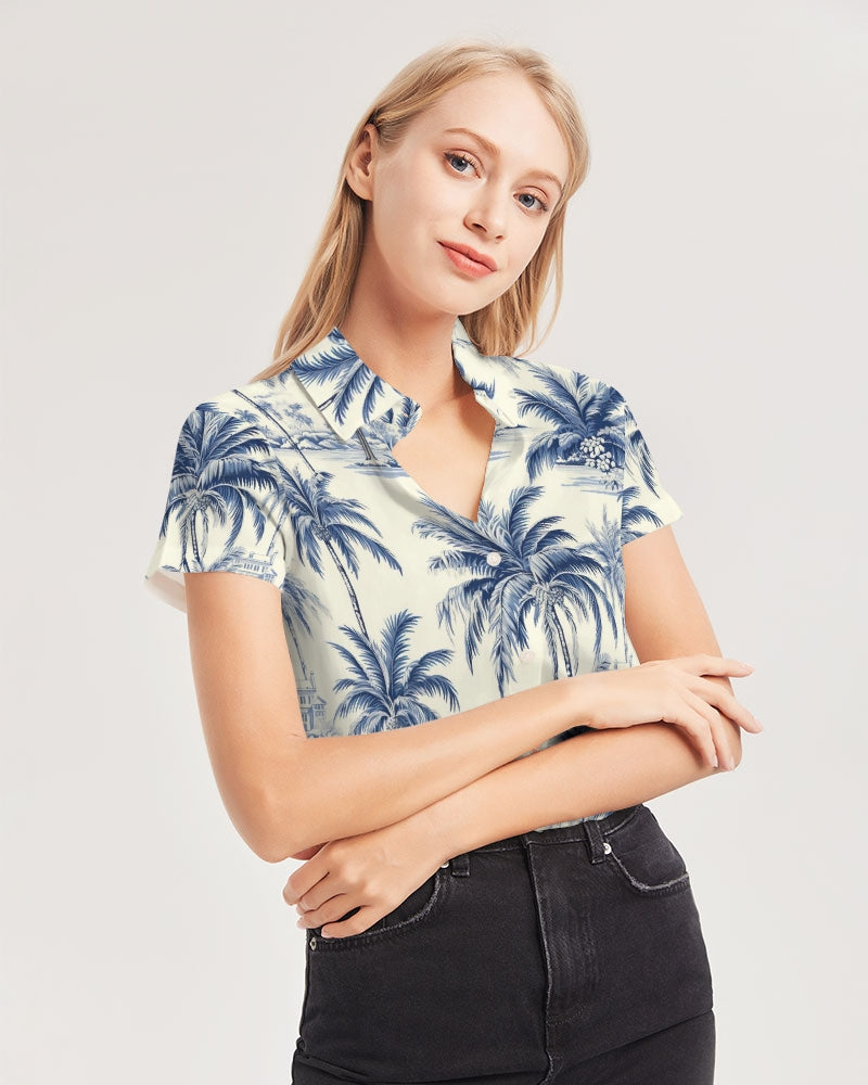 Uptop Women's All-Over Print Short Sleeve Button Up