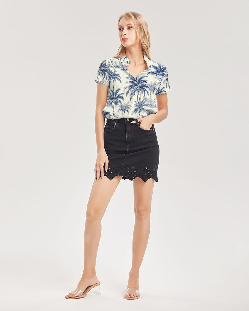 Uptop Women's All-Over Print Short Sleeve Button Up