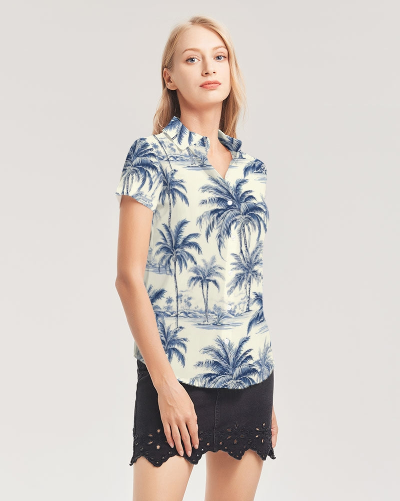 Uptop Women's All-Over Print Short Sleeve Button Up